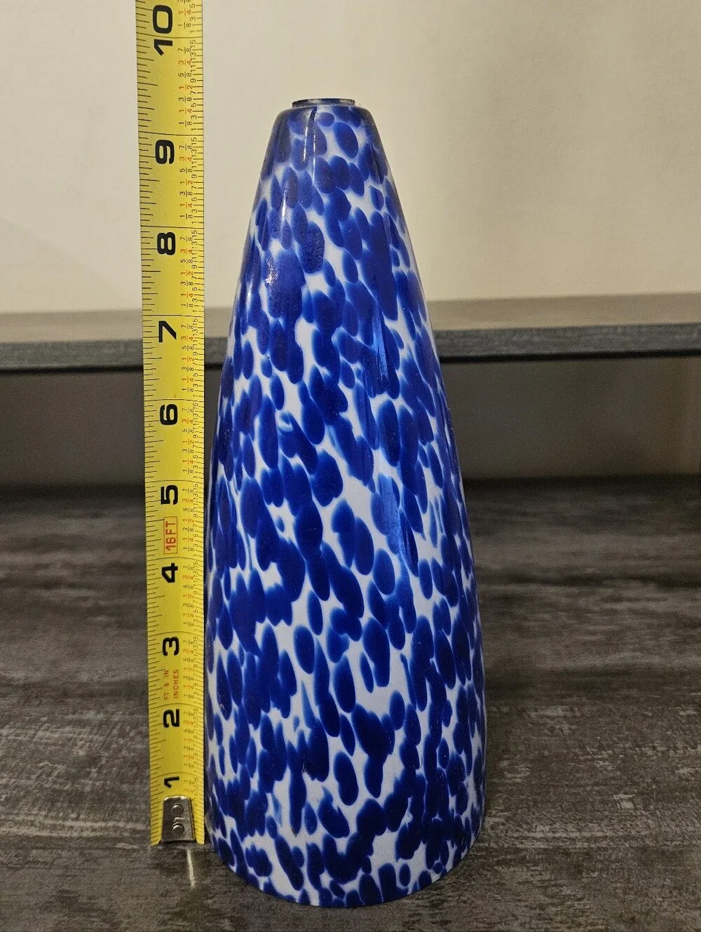 Vintage Hand-Blown Blue & White Spatter Art Glass Pendant Light Shade Cone